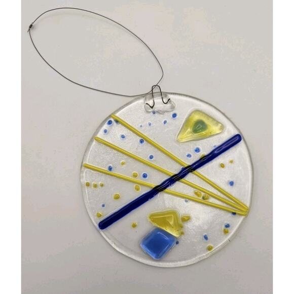 Art Glass Abstract Design Multicolor in Clear Fused Glass Window Suncatcher - Picture 1 of 4